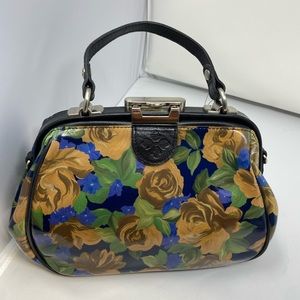 Patricia Nash Gracchi Frame Leather Blue Sky Rose Handbag Xbody Floral